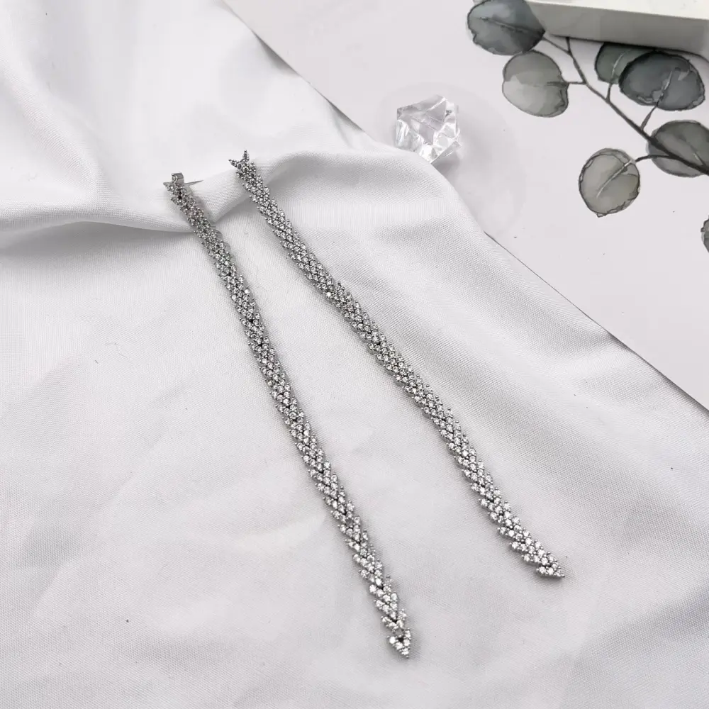 Lungo Foglia-Orecchini con Zirconia - OMZ-109-260