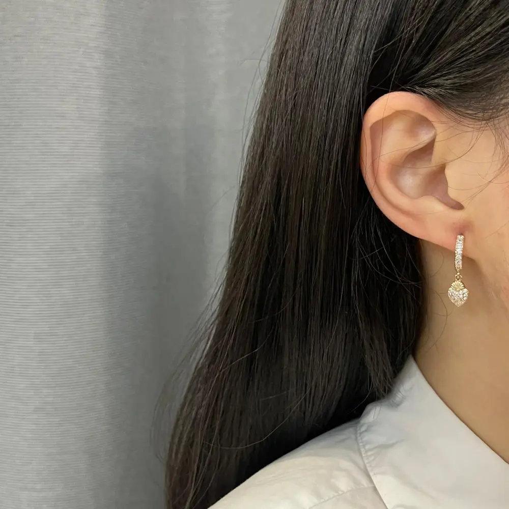 Cerchio con Sacro Cuore-Orecchini con Zirconia - OMZ-109-Sacro Cuore