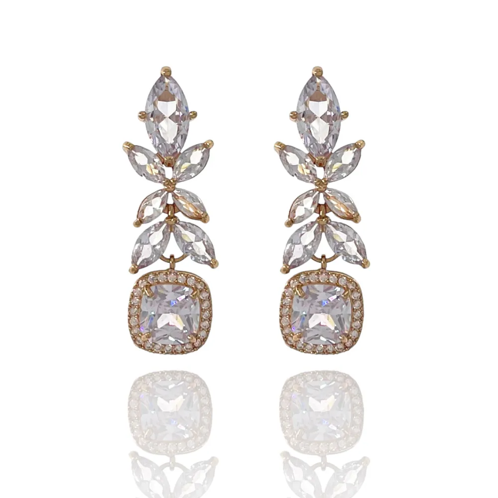 Foglia con Quadrato-Orecchini con Zirconia - OMZ-506-251