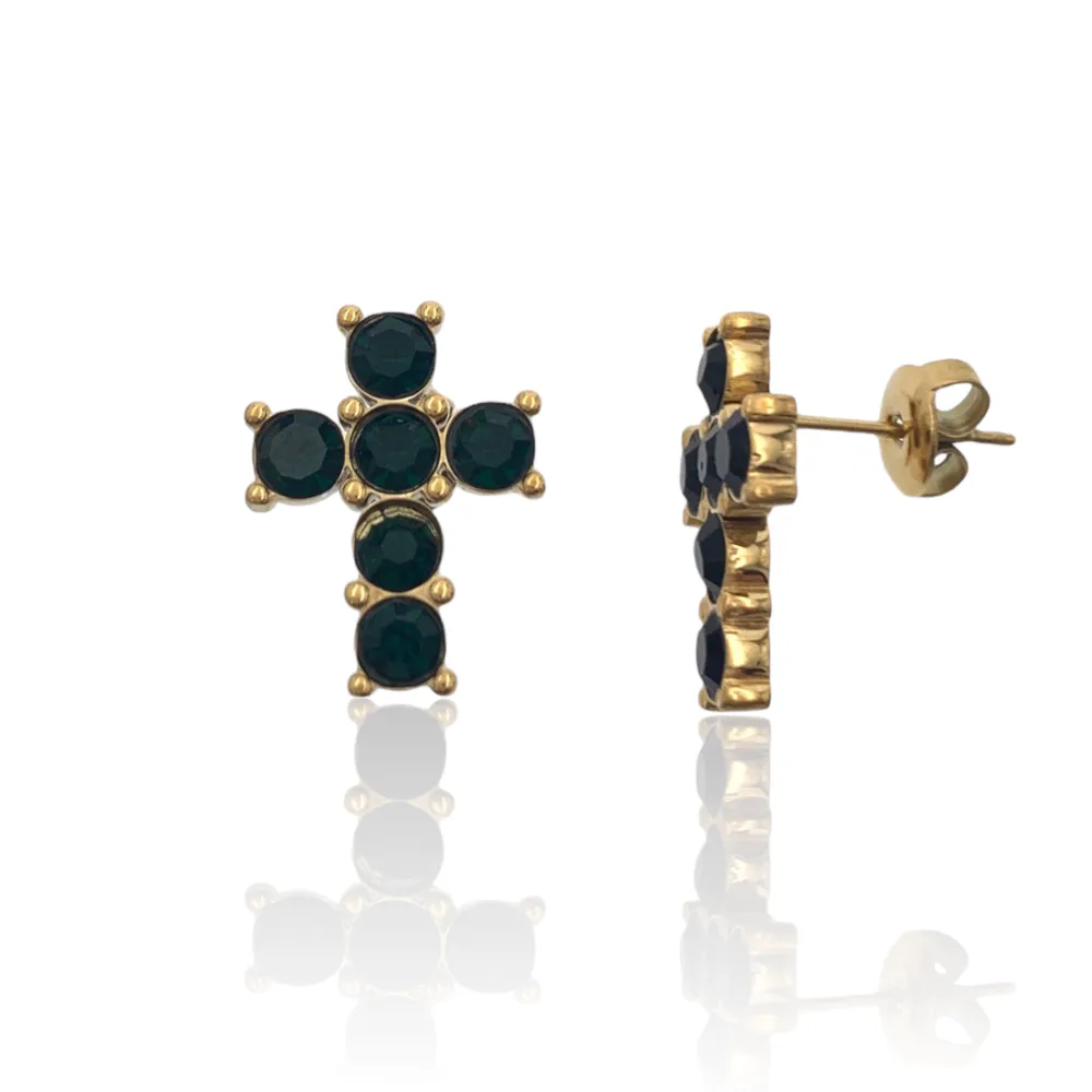 Croce con Strass-12Paia Orecchini a Lobo in Acciaio - OPA-103-AA2410E