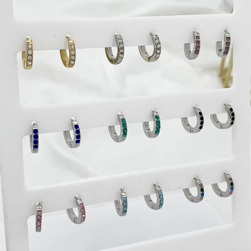 Cerchio 2x8mm con Strass Colorati-12Paia Orecchini in Acciaio - OPA-103-AA2458E 8mm