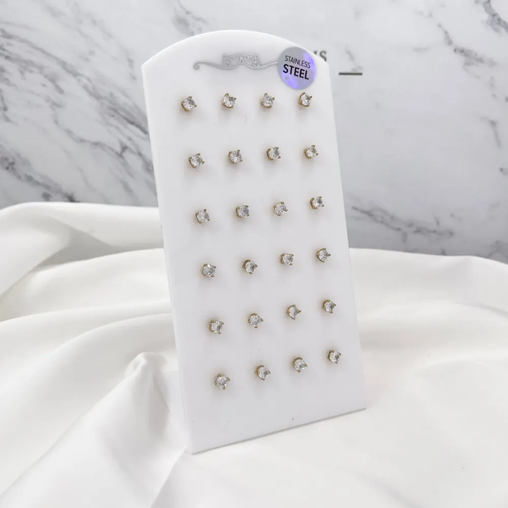 Punto Luce 4mm 4 Griffe -12 Paia Orecchini in Acciaio - OPA-103-AA246E 4mm