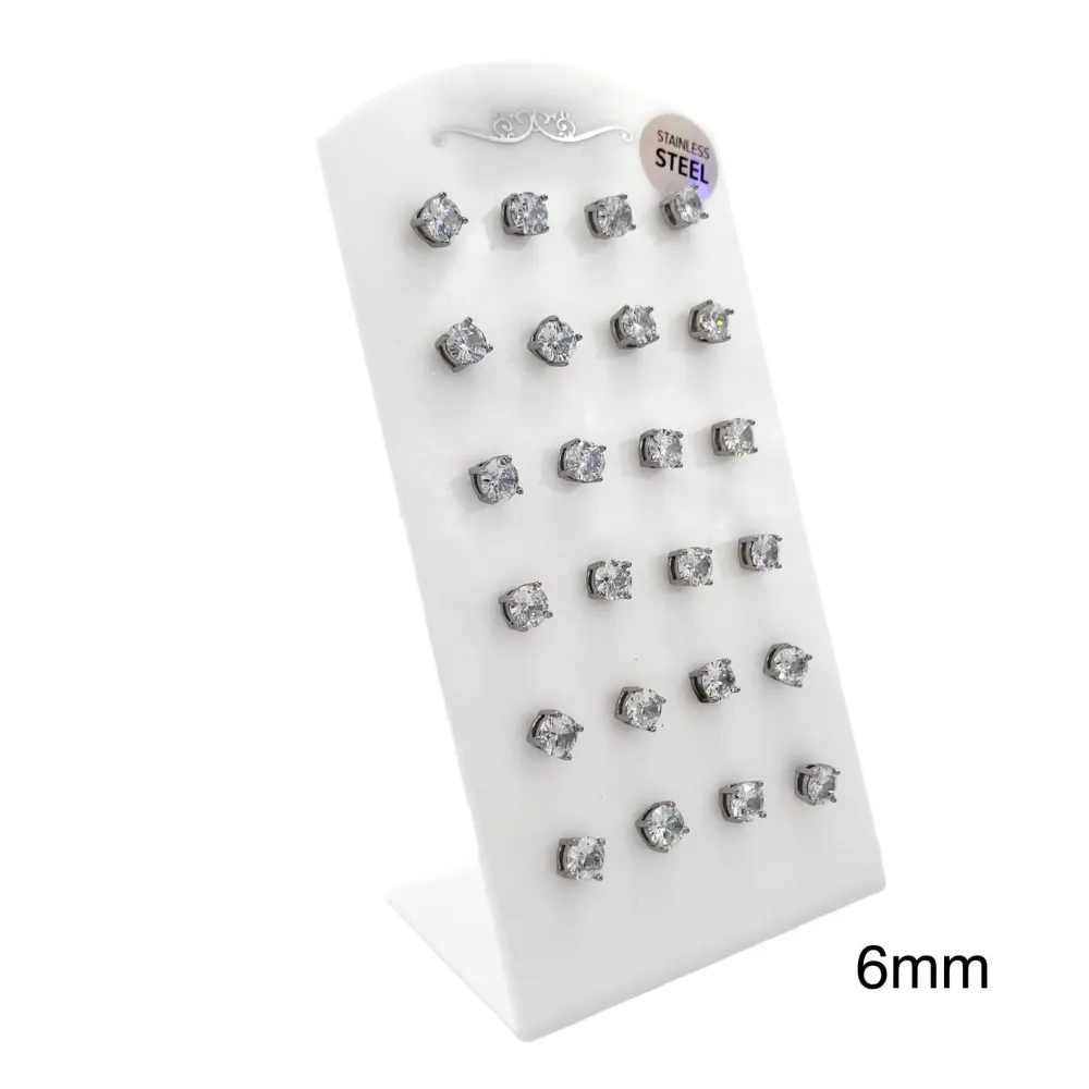 Punto Luce 6mm 4 Griffe -12 Paia Orecchini in Acciaio - OPA-103-AA246E 6mm