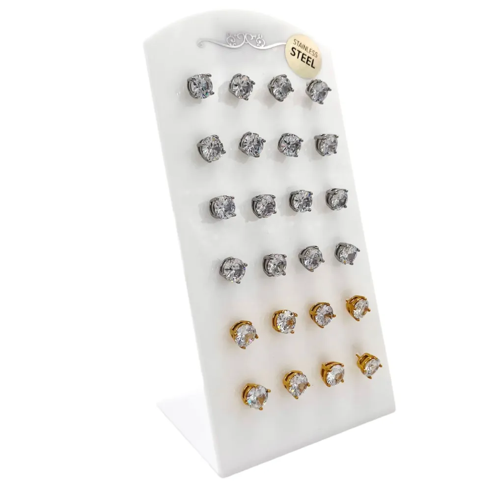 Punto Luce 7mm 4 Griffe -12 Paia Orecchini in Acciaio - OPA-103-AA246E 7mm