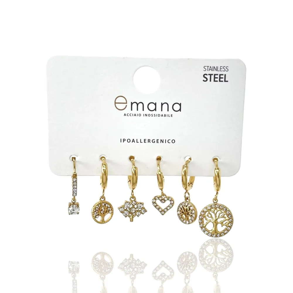 Albero della Vita -Set 6Pz Orecchini in Acciaio - OPA-103-AA3333E