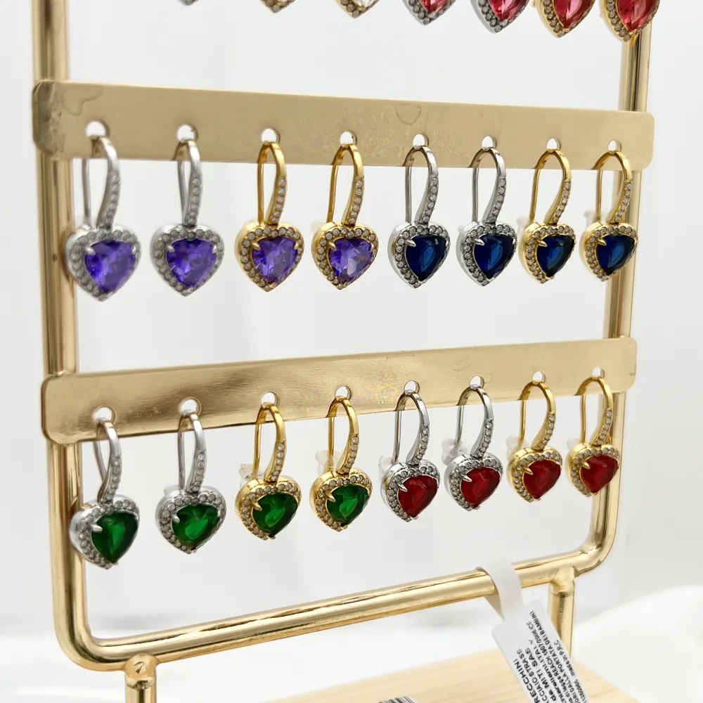 Punto Luce Cuore-12Paia Orecchini in Acciaio con Espositore - OPA-103-AA4704E