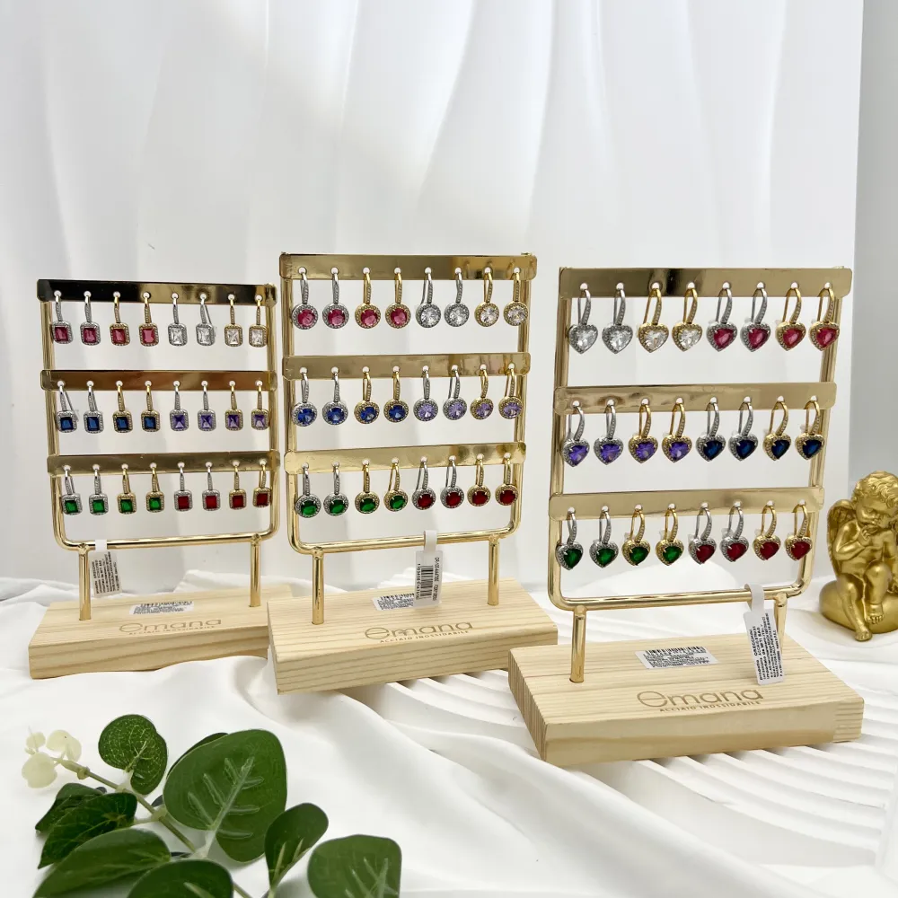 Punto Luce Rettangolare-12Paia Orecchini in Acciaio con Espositore - OPA-103-AA4706E