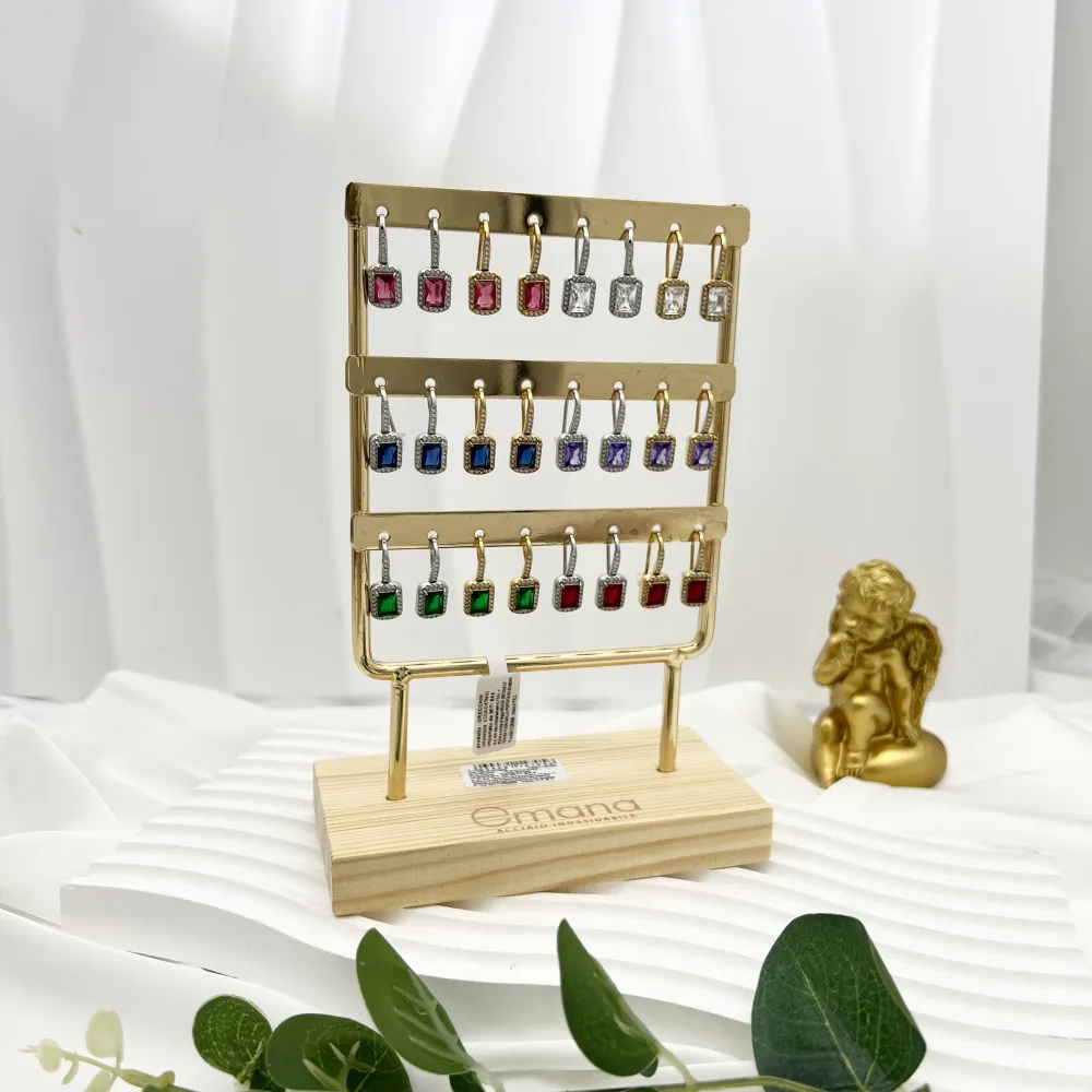 Punto Luce Rettangolare-12Paia Orecchini in Acciaio con Espositore - OPA-103-AA4706E