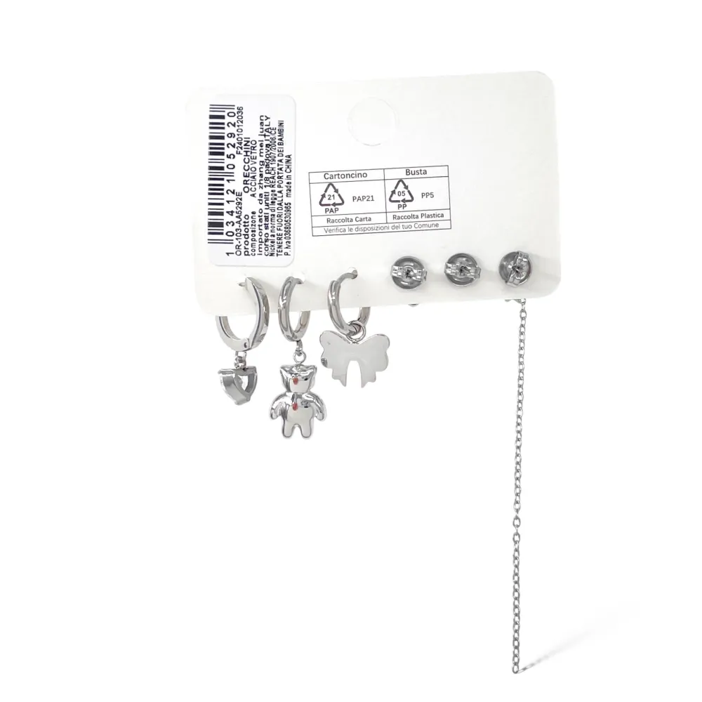Fiocco Orso- Set 6pz Orecchini in Acciaio - OPA-103-AA5292E