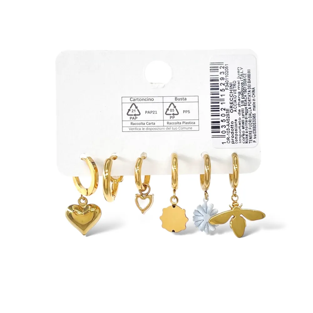 Ape Margherita Coccinella- Set 6pz Orecchini in Acciaio - OPA-103-AA5293E