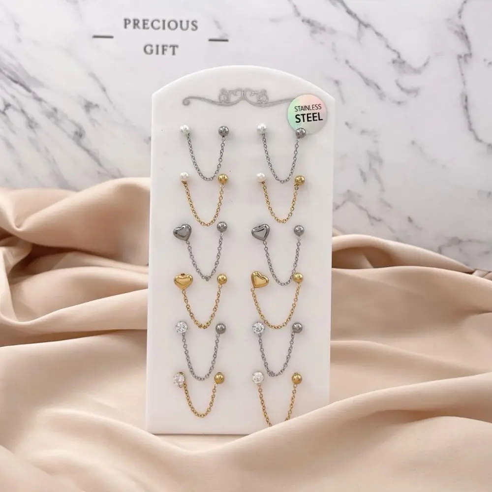 Pallina e Perla Catena Fianco-12 Paia Orecchini in Acciaio - OPA-103-AA811E