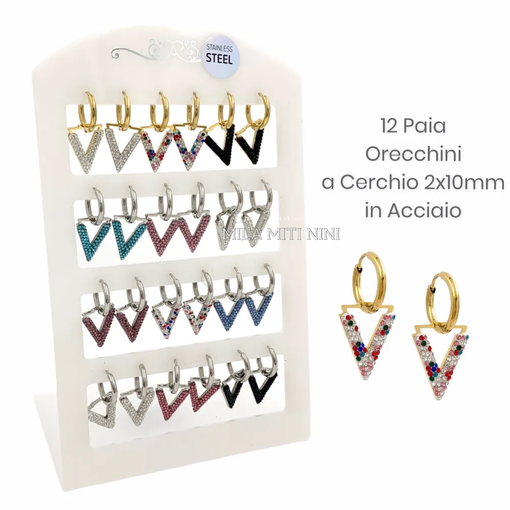 OPA450-392-Cerchio con V-12 Paia Orecchini in Acciaio - OPA-413-1055