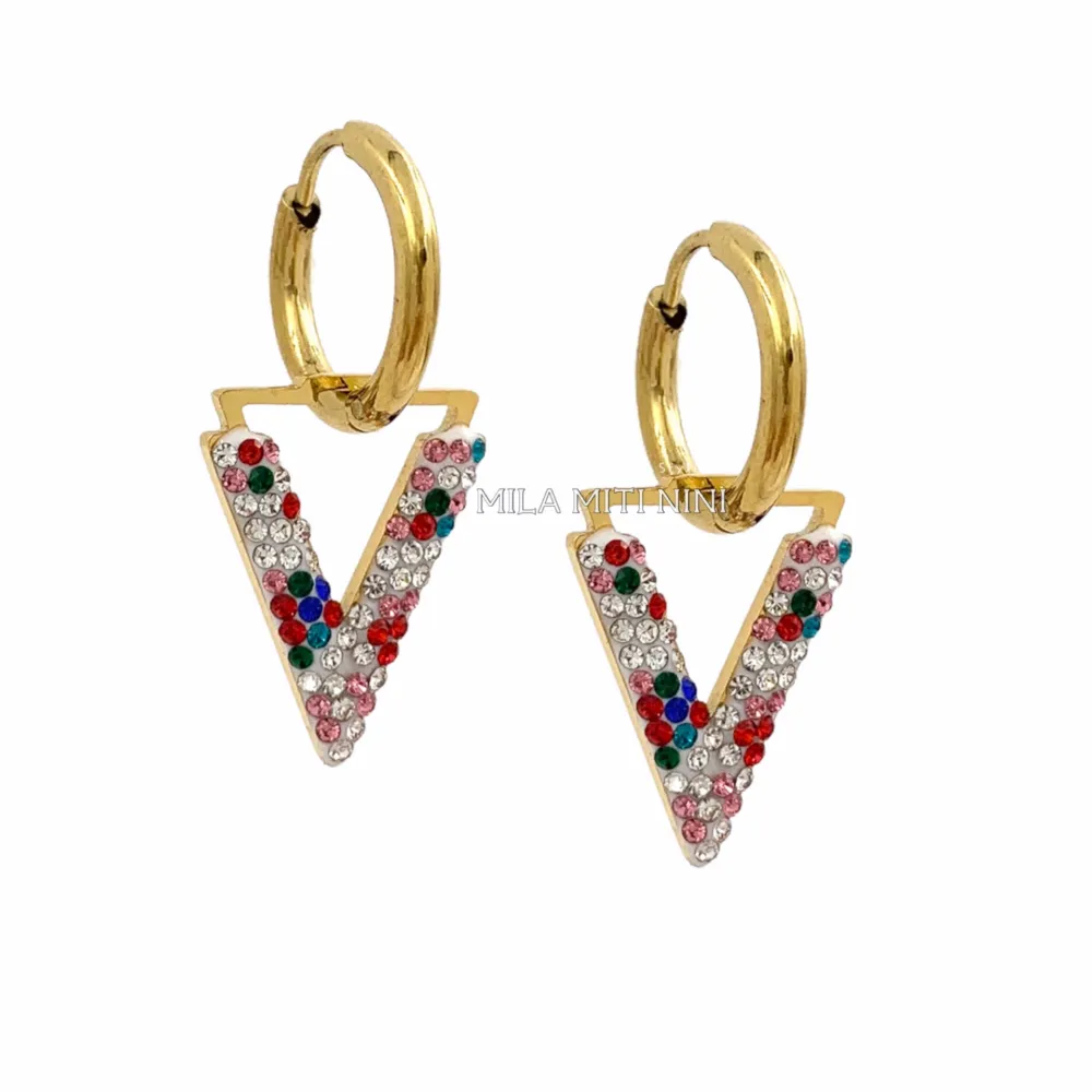 OPA450-392-Cerchio con V-12 Paia Orecchini in Acciaio - OPA-413-1055