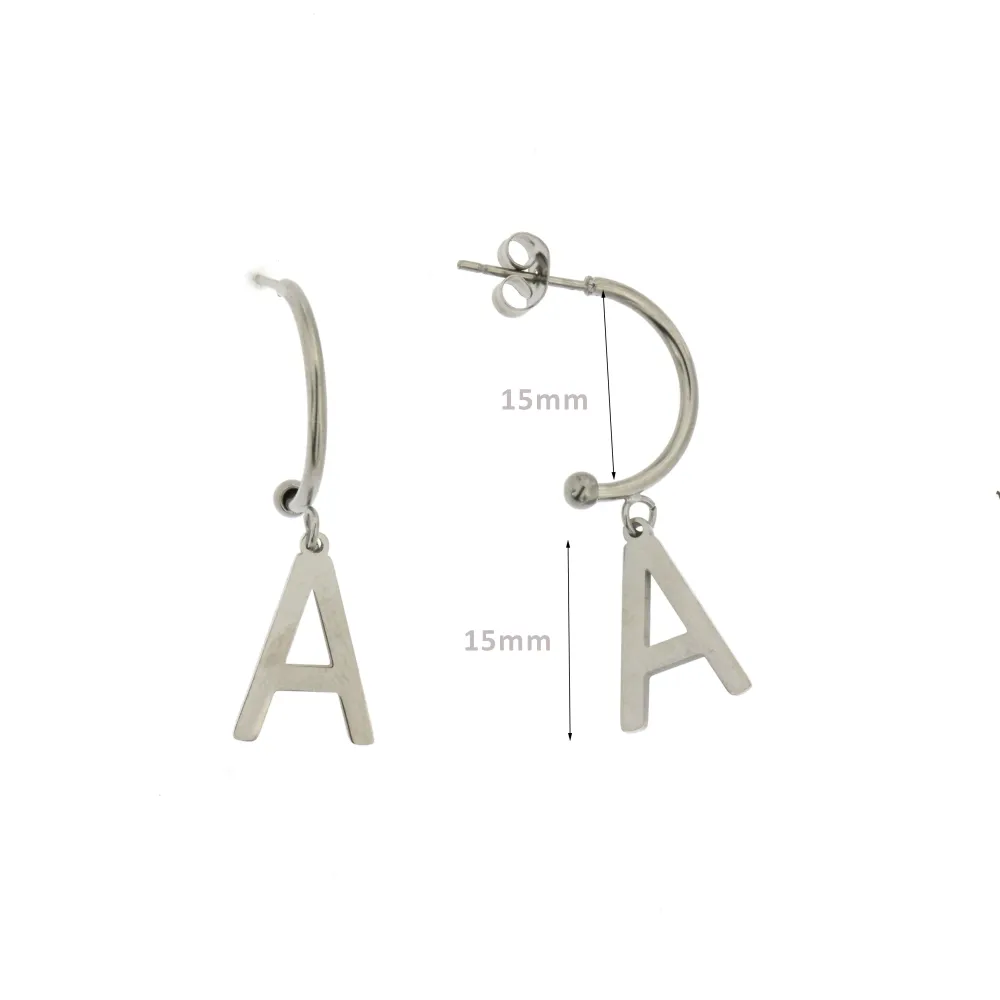 OPA5016-Iniziale- 12 Paia Orecchini a Cerchio in Acciaio - OPA413-150-Iniziale- 12 Paia Orecchini a Cerchio in Acciaio
