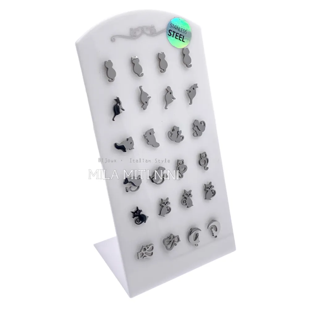 Gatto-12 Paia Orecchini in Acciaio - OPA413-825