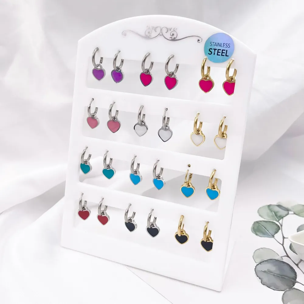 Cuore Smaltato-12Paia Orecchini in Acciaio - OPA-413-926