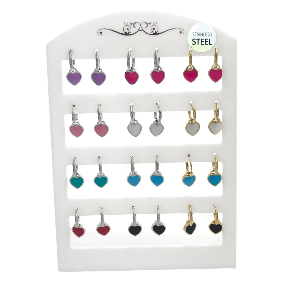 Cuore Smaltato-12Paia Orecchini in Acciaio - OPA-413-926
