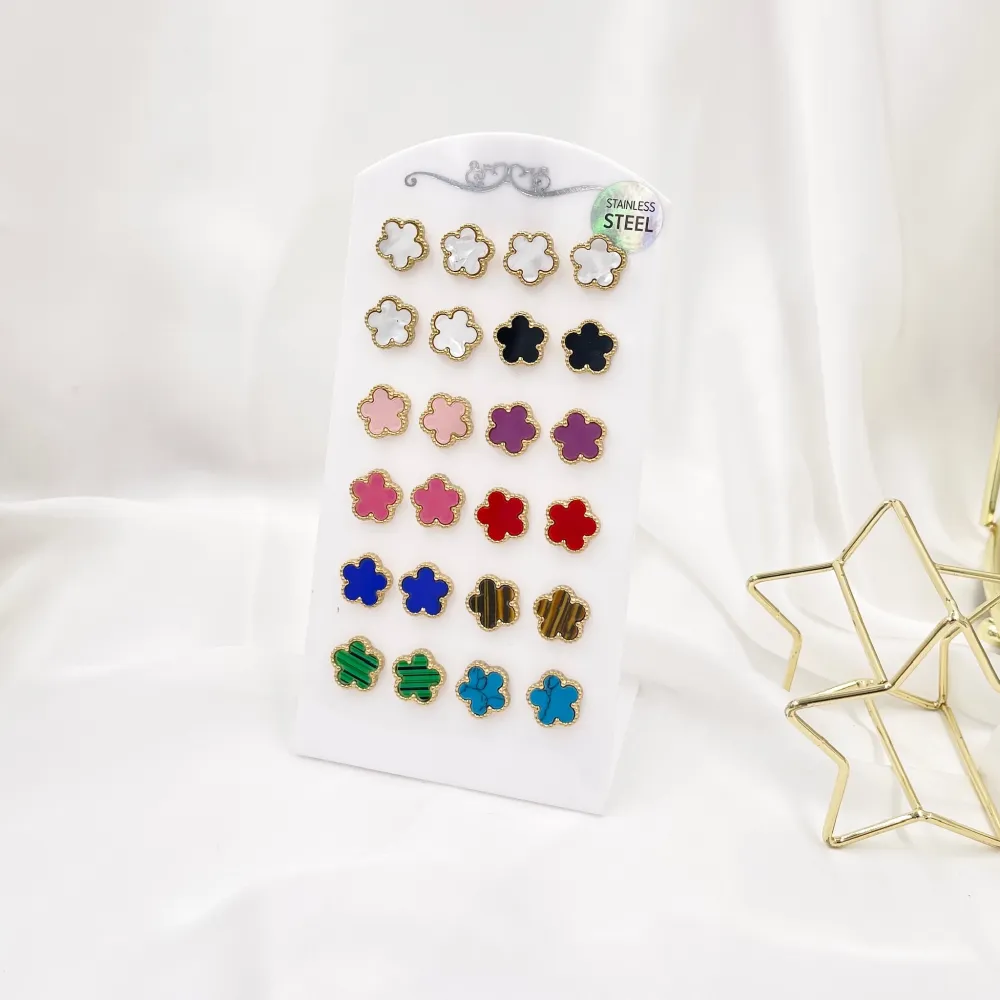 Fiore-12 Paia Orecchini in Acciaio - OPA-413-949S