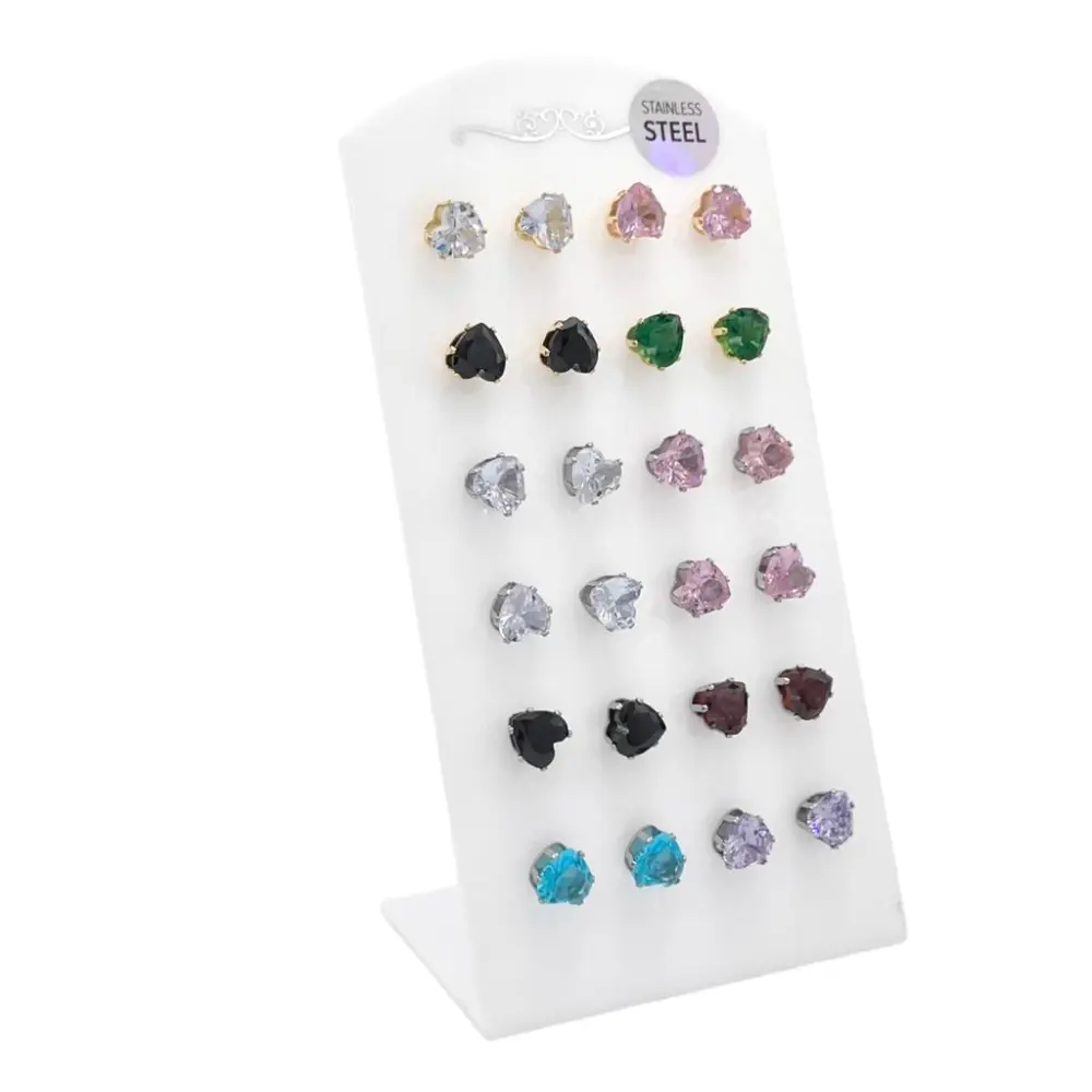 Cuore Grande con  Zirconia-12 Paia Orecchini in Acciaio - OPA-445-28