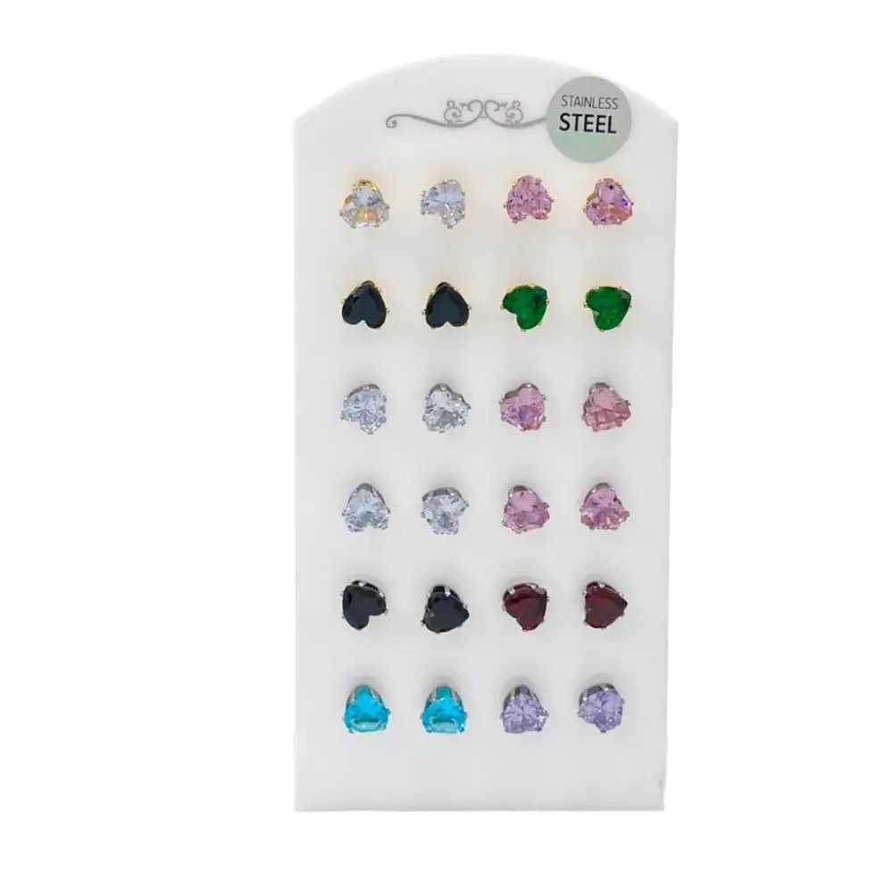 Cuore Grande con  Zirconia-12 Paia Orecchini in Acciaio - OPA-445-28