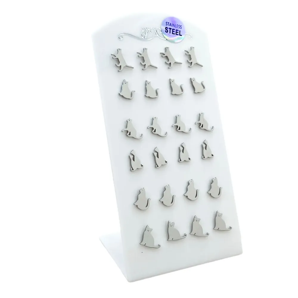 Gatto-12 Paia Orecchini in Acciaio - OPA-450-233