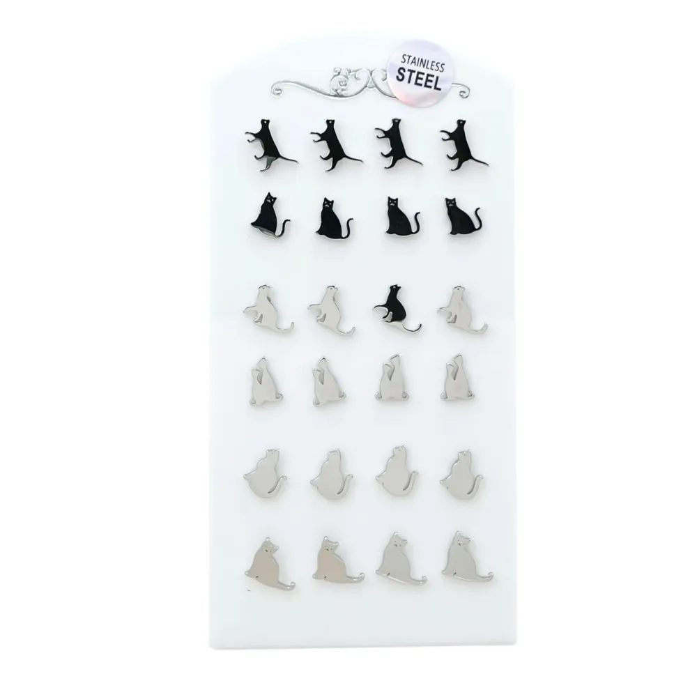 Gatto-12 Paia Orecchini in Acciaio - OPA-450-233