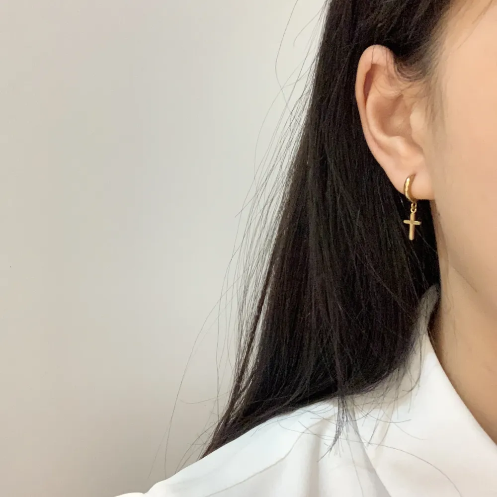 OPA7413-Croce Piccolo- 12 Paia Orecchini  a Cerchio con Pedenti - OPA450-242