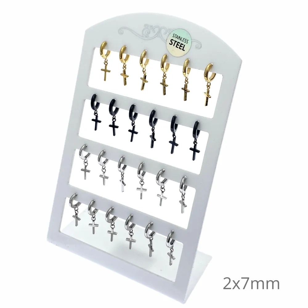OPA7413-Croce Piccolo- 12 Paia Orecchini  a Cerchio con Pedenti - OPA450-242