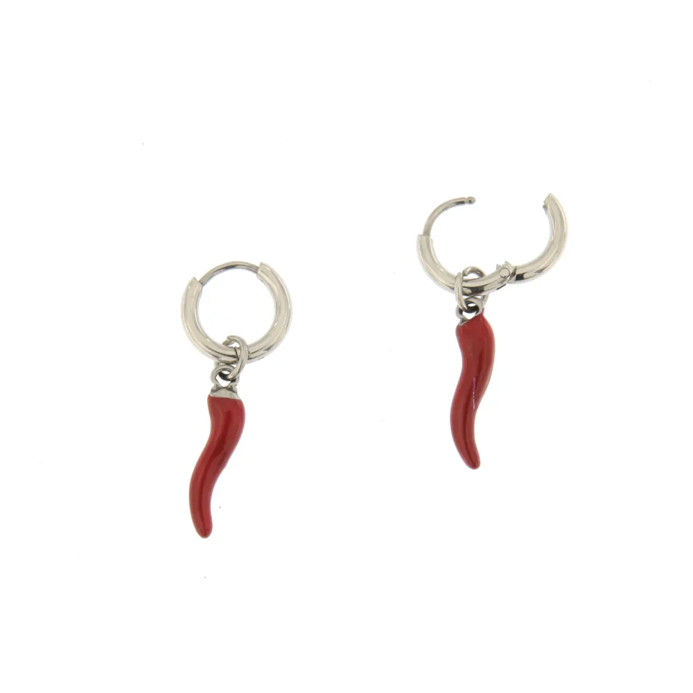 OPA6599-Cornino Rosso- 12 Paia Orecchini in Acciaio - OPA450-292