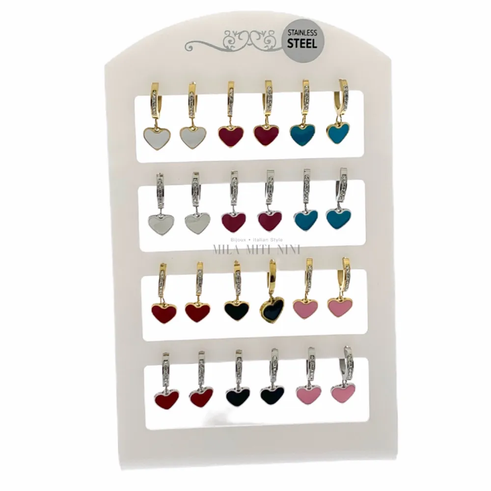 OPA7416-Cuore Smaltato- 12 Paia Orecchini a Cerchio con Pedenti - OPA450-335