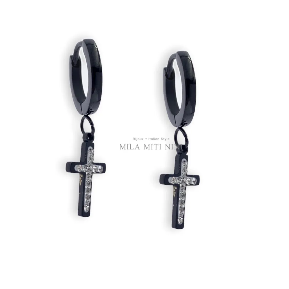 Croce Strass-12Paia Orecchini in Acciaio - OPA450-3
