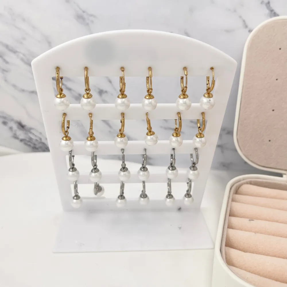 Cerchio 1.60x10mm con Perla-Orecchini in Acciaio - OPA-450-375 1.6x10mm