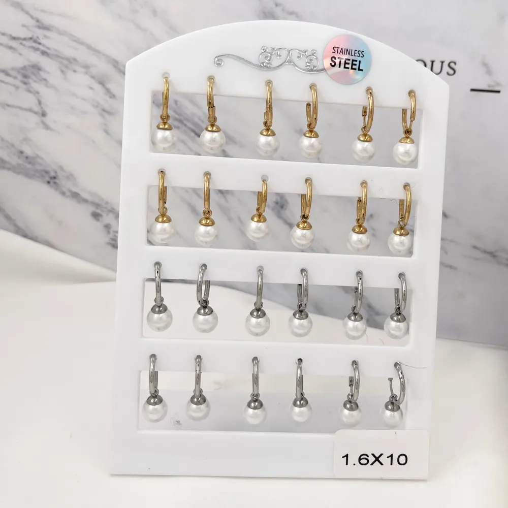 Cerchio 1.60x10mm con Perla-Orecchini in Acciaio - OPA-450-375 1.6x10mm