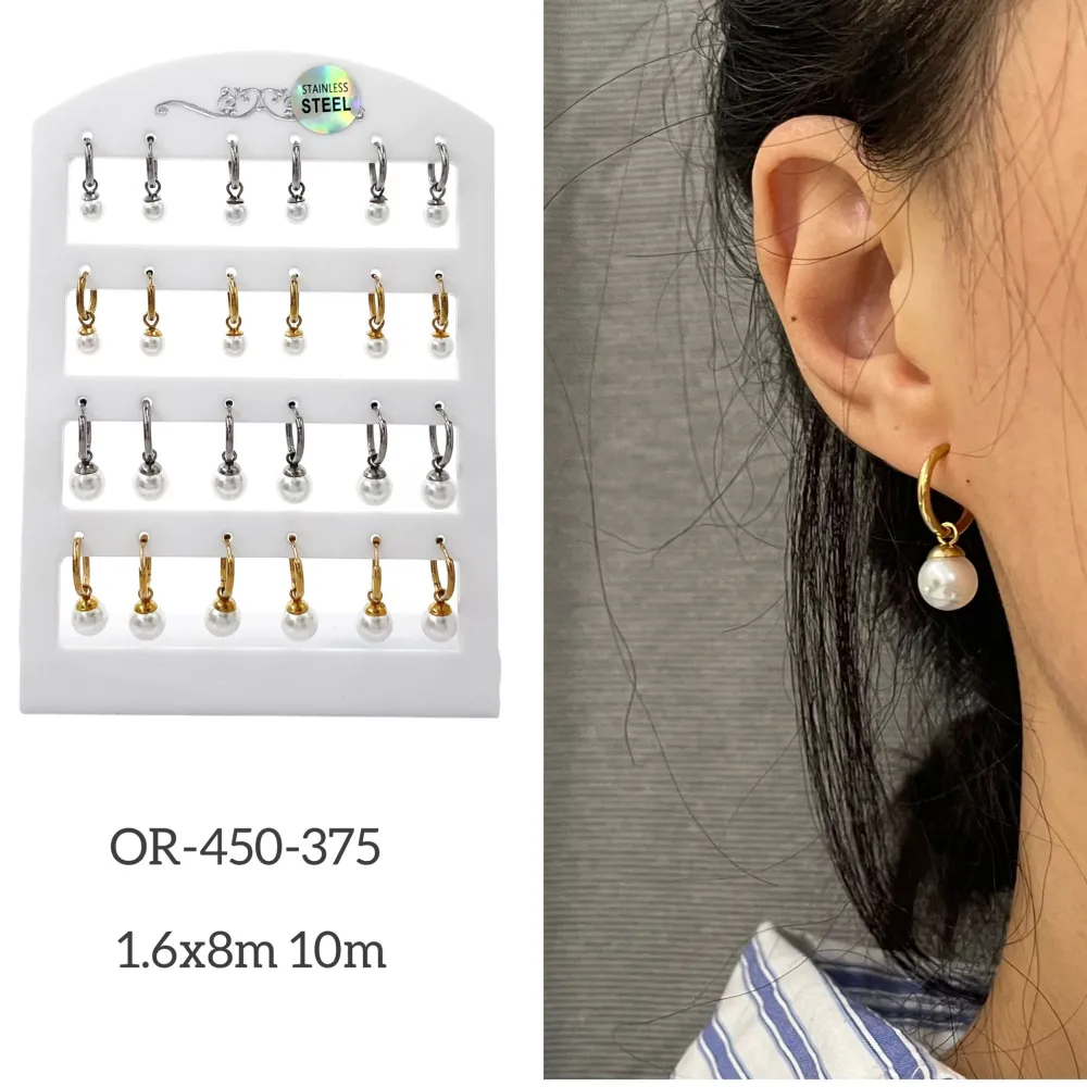 Cerchio con Perla-12 Paia Orecchini in Acciaio - OPA-450-375