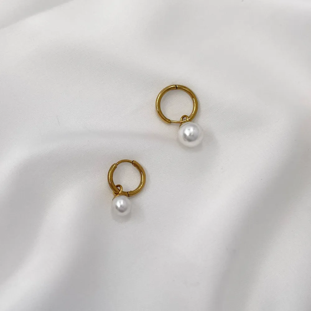 Cerchio con Perla-12 Paia Orecchini in Acciaio - OPA-450-375