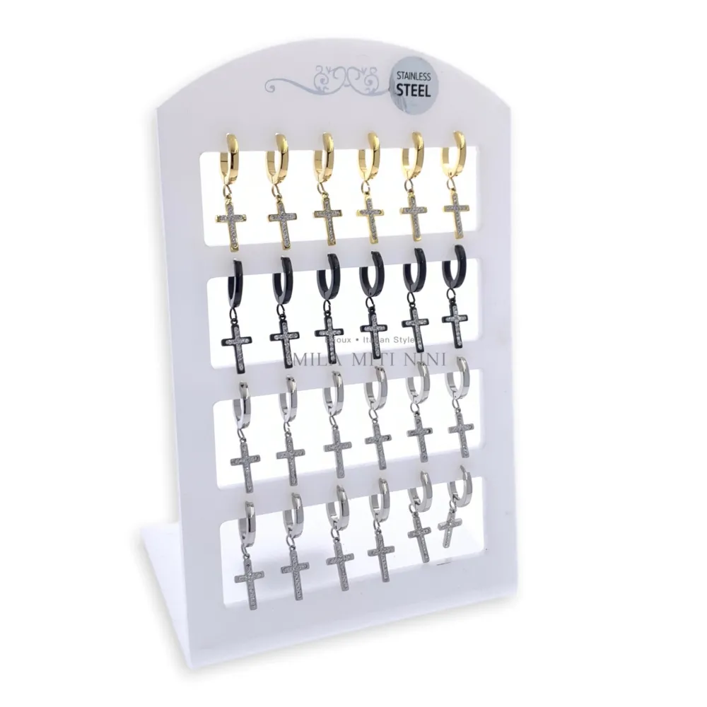 Croce Strass-12Paia Orecchini in Acciaio - OPA450-3