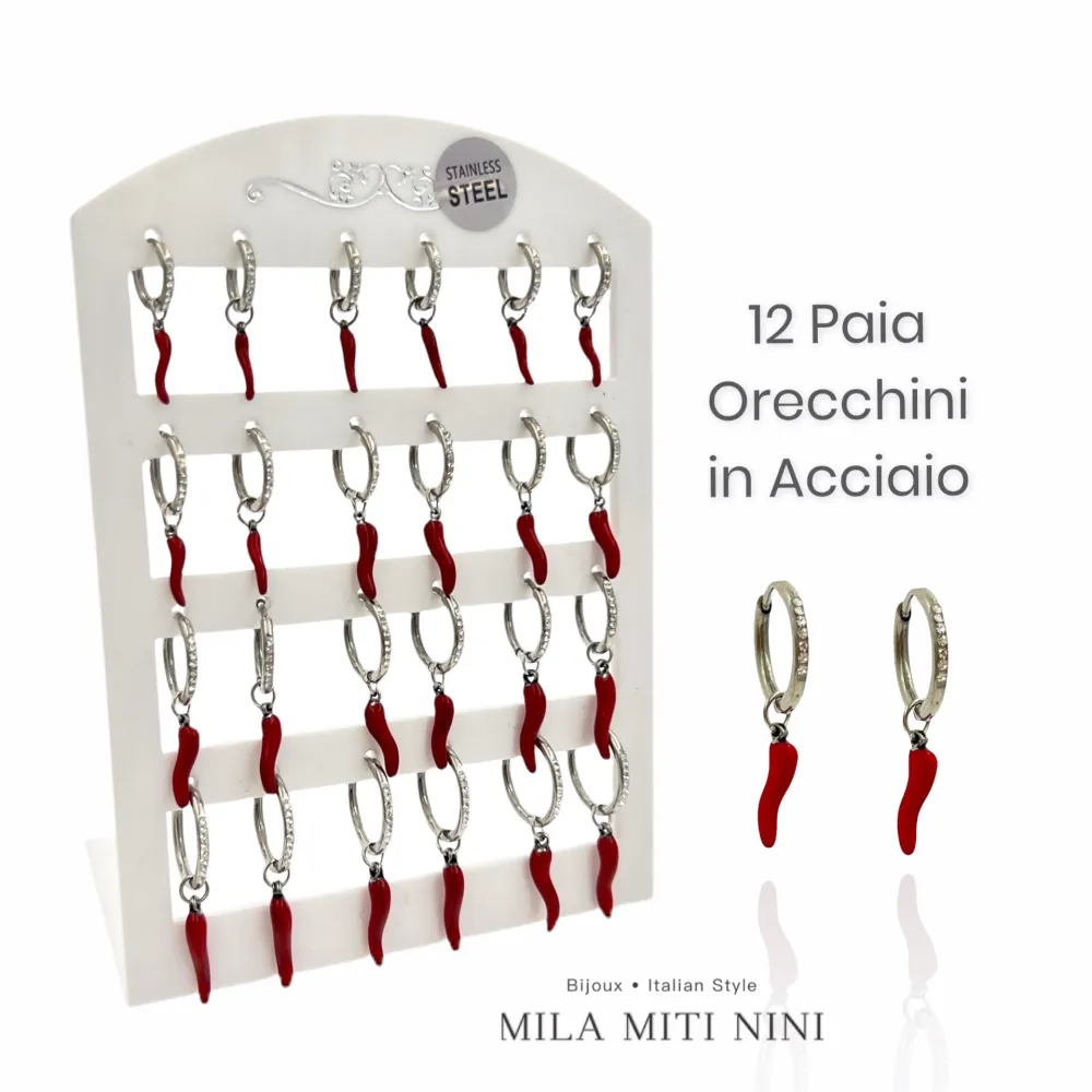 Cornino Scalare -12 Paia Orecchini in Acciaio - OPA-450-466 2.0Mix