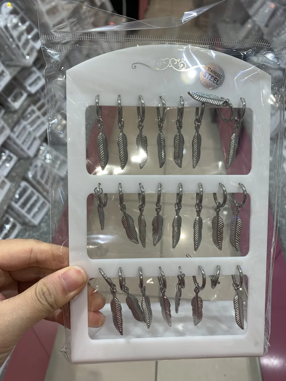 Piuma Grande-12 Paia Orecchini in Acciaio - OPA-450-469