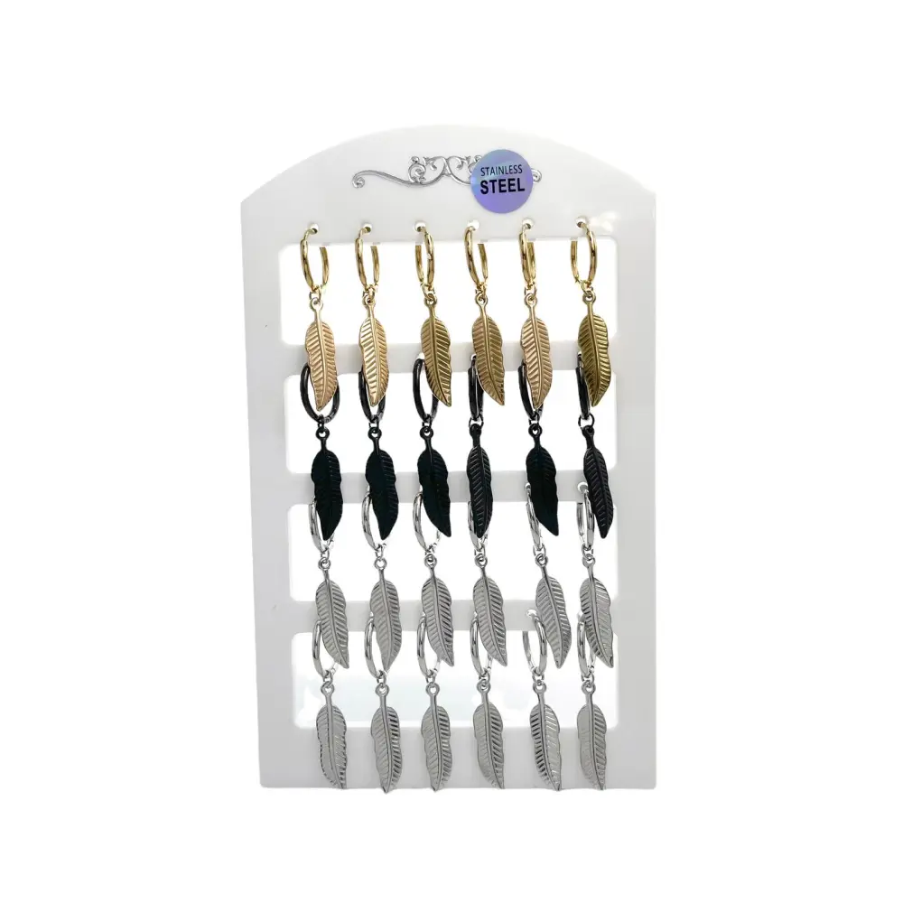 Piuma Grande-12 Paia Orecchini in Acciaio - OPA-450-469