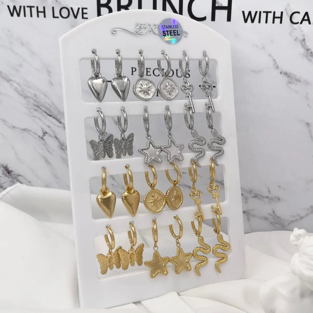 Pendenti Mix-12 Paia Orecchini in Acciaio - OPA-450-515