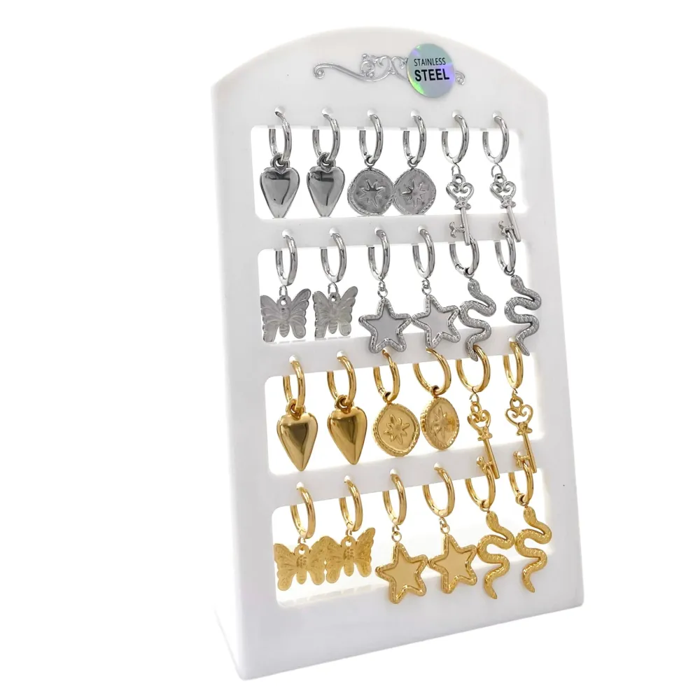 Pendenti Mix-12 Paia Orecchini in Acciaio - OPA-450-515