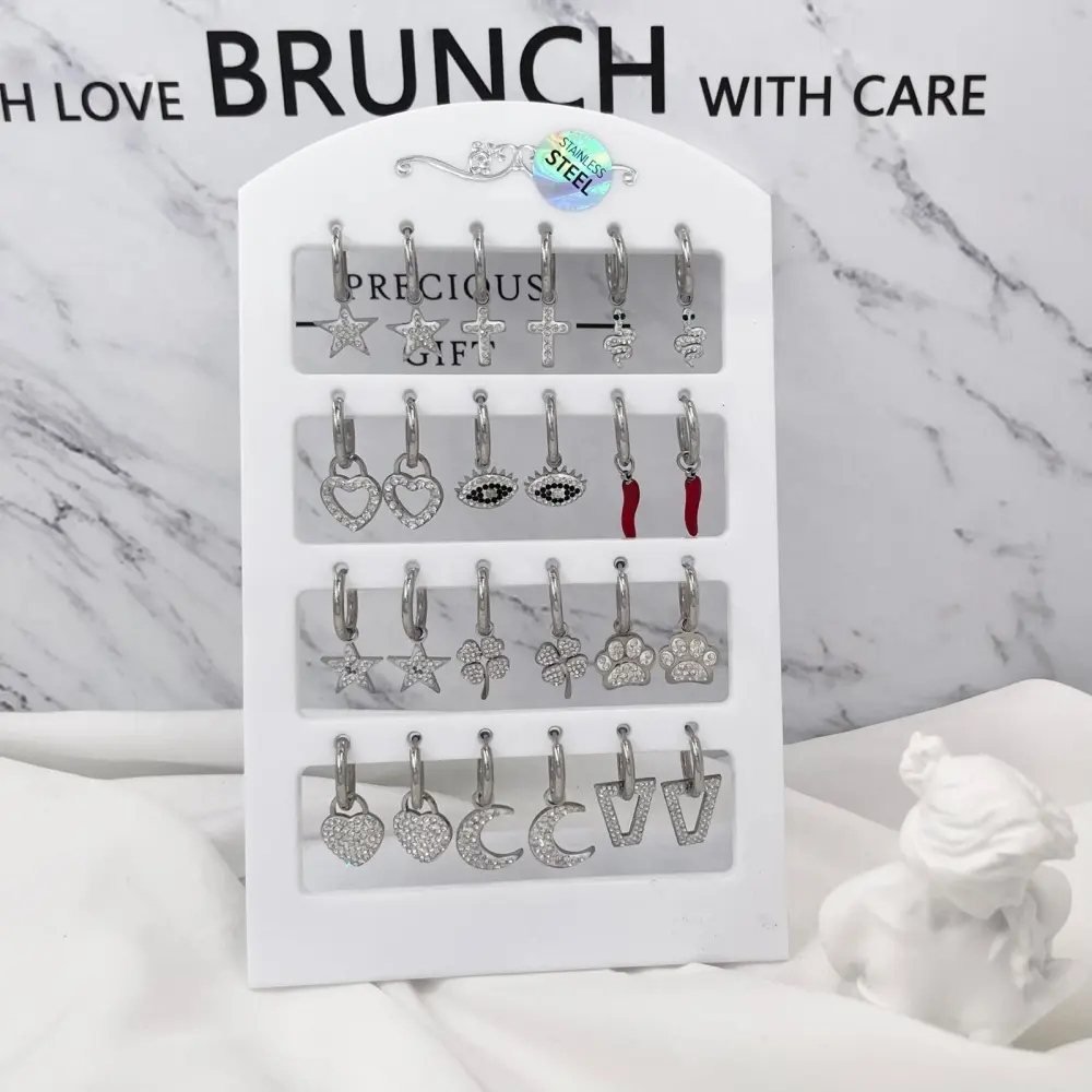 Cerchio con Pendenti Mix-12 Paia Orecchini in Acciaio - OPA-450-516