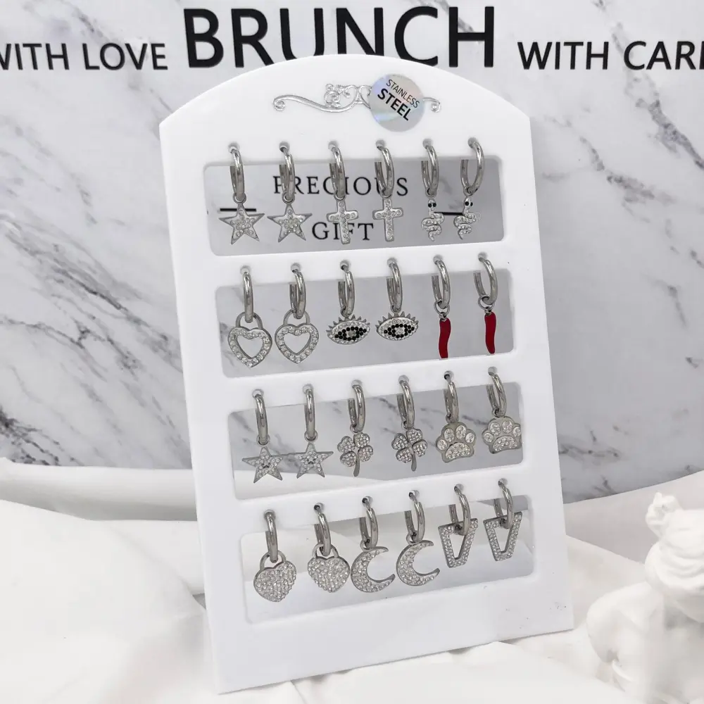 Cerchio con Pendenti Mix-12 Paia Orecchini in Acciaio - OPA-450-516