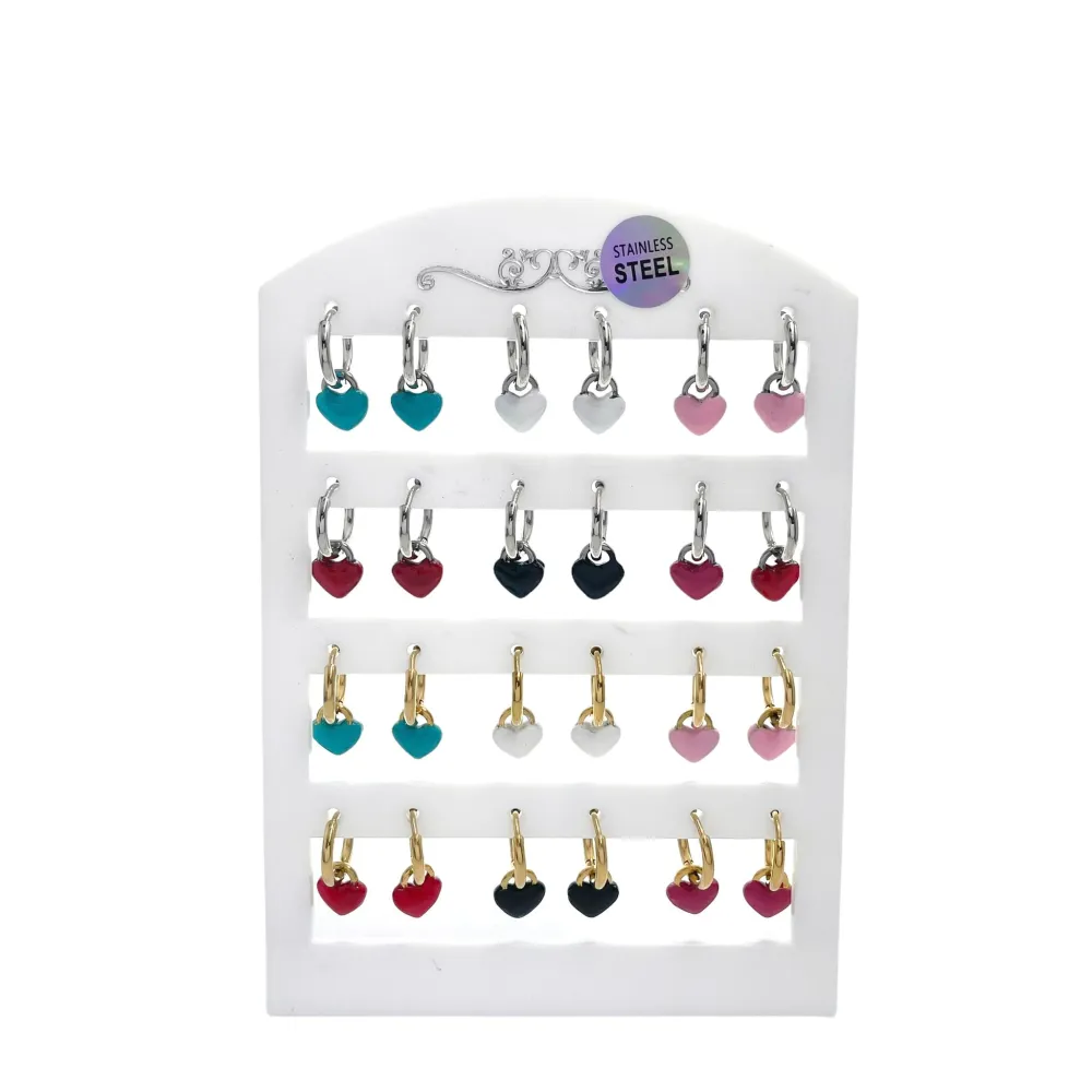 Cuore Smaltato Double face-12Paia Orecchini in Acciaio - OPA-450-540