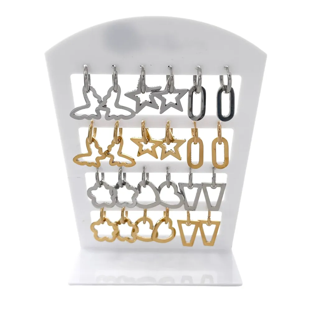 Cerchio con Pendenti Mix-12 Paia Orecchini in Acciaio - OPA-450-544