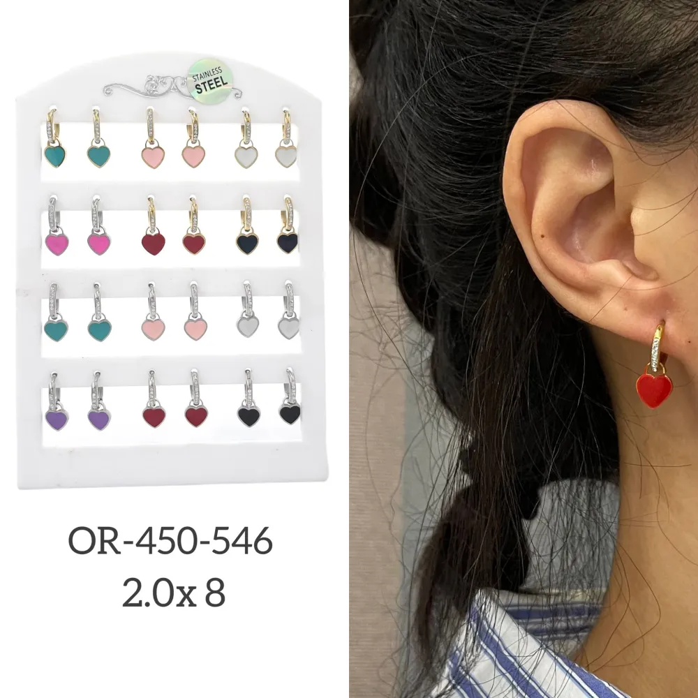 Cerchio con Strass con Cuore-12 Paia Orecchini in Acciaio - OPA-450-546