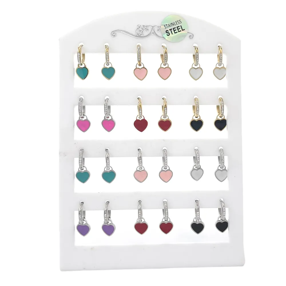 Cerchio con Strass con Cuore-12 Paia Orecchini in Acciaio - OPA-450-546