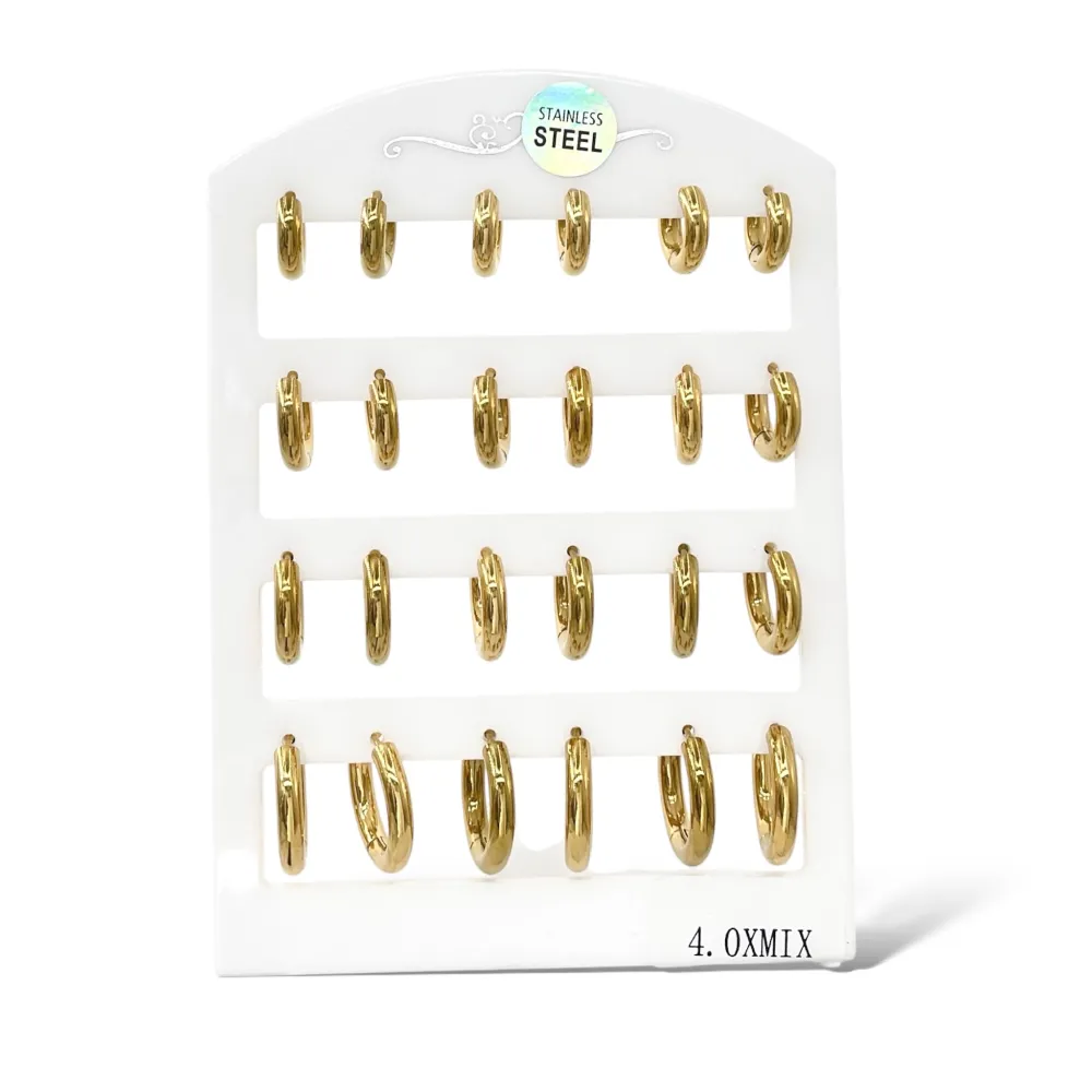 Cerchio 4mm diametro Scalare -12Paia Orecchini in Acciaio - OPA-450-690 4mmxmix