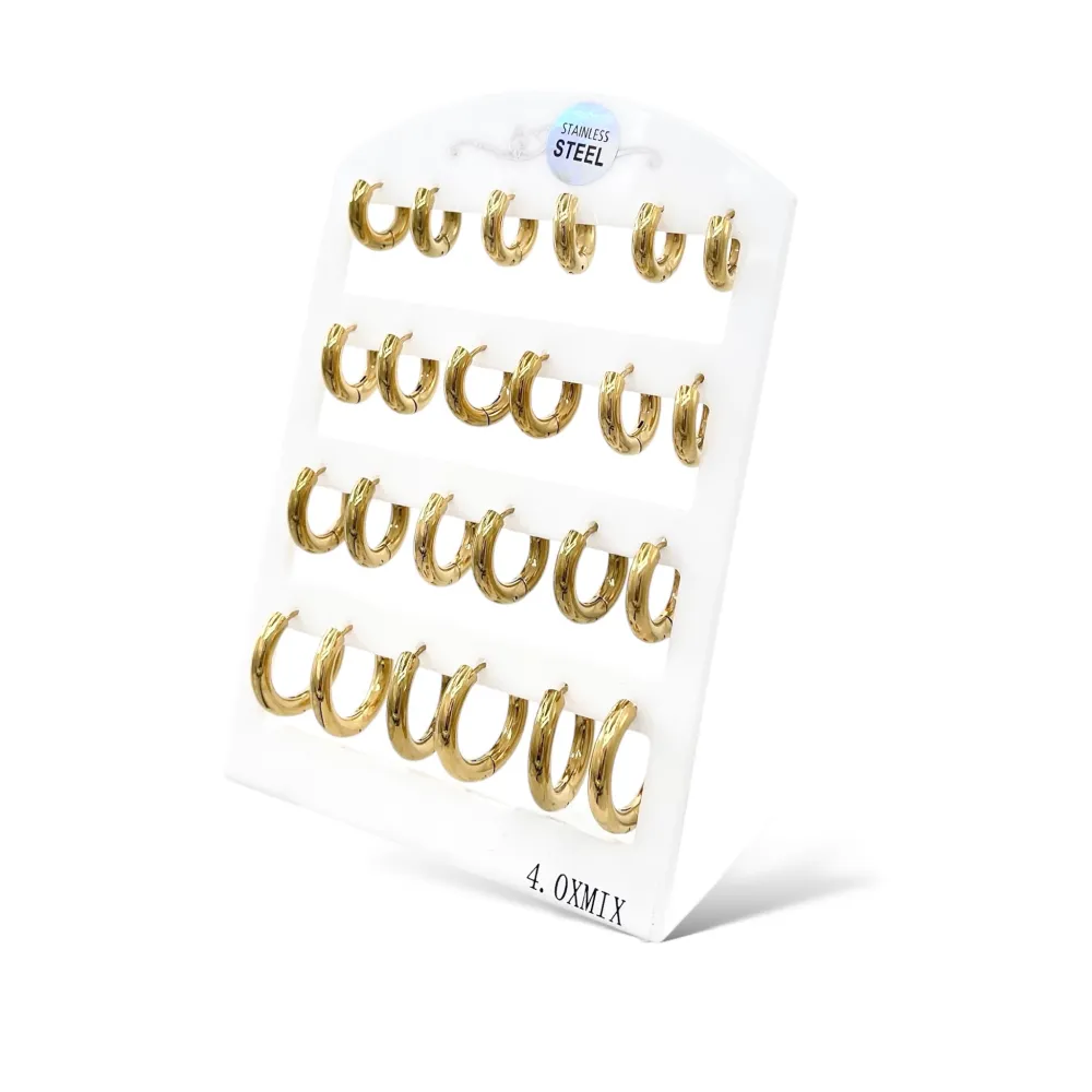 Cerchio 4mm diametro Scalare -12Paia Orecchini in Acciaio - OPA-450-690 4mmxmix