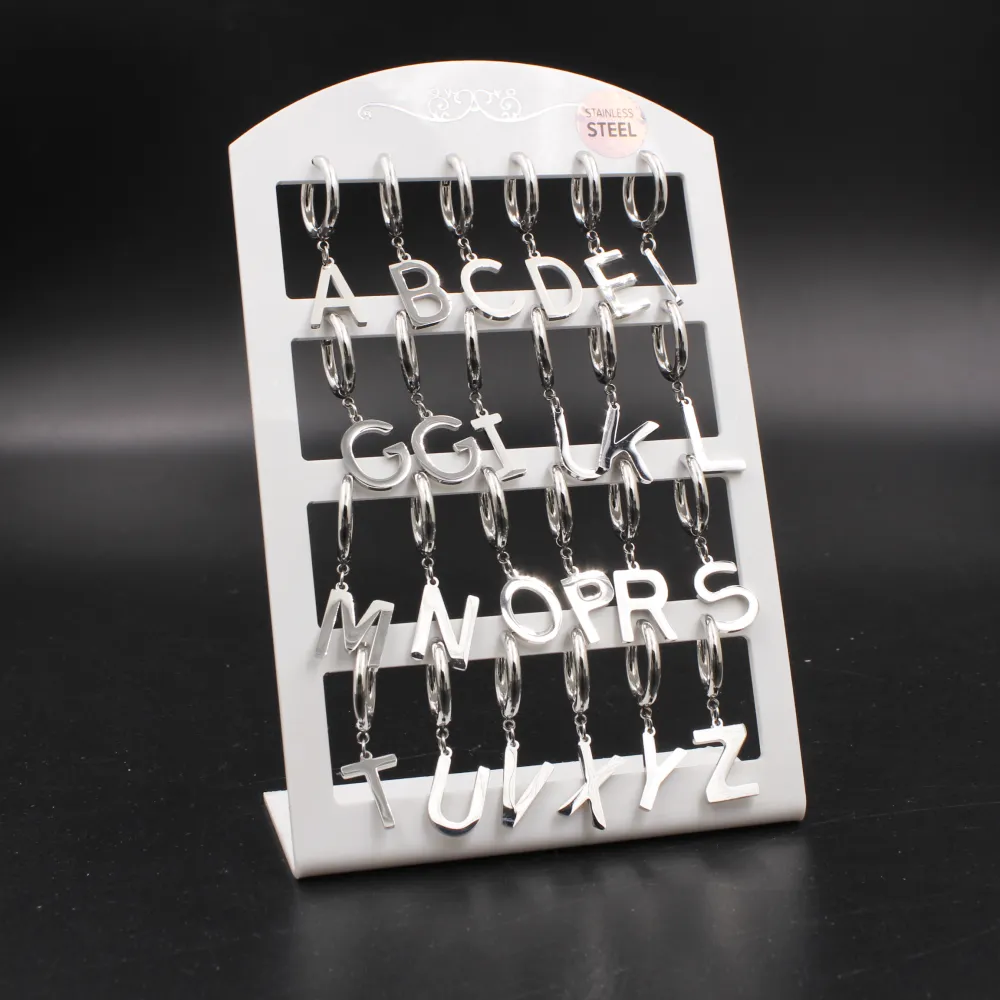 OPA-Iniziale 5014- 12 Paia Orecchini a Cerchio in Acciaio - OPA5015-Iniziale - 12 Paia Orecchini a Cerchio in Acciaio